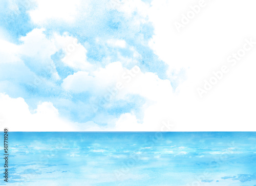 静かな海の風景　水彩画