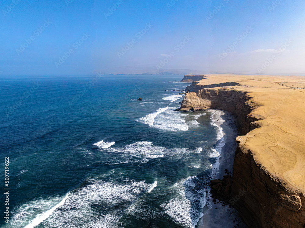 Obraz premium Drone picture of Paracas national Park in Peru
