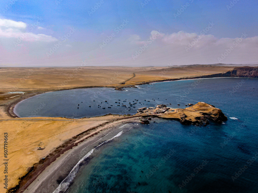 Drone picture of Paracas national Park in Peru