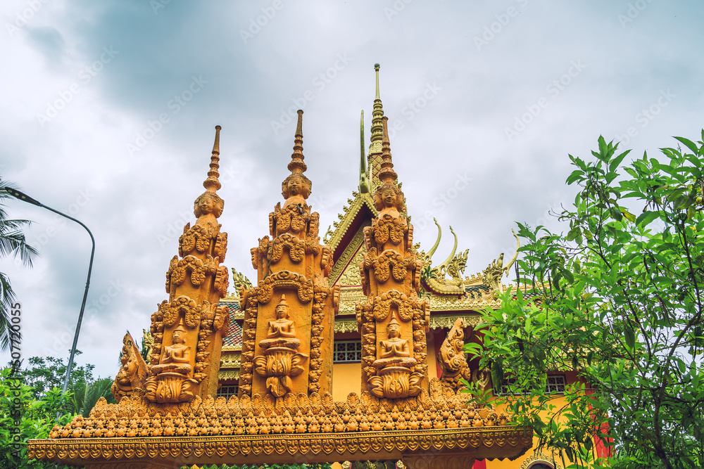 Fototapeta premium view of Ta Pa pagoda in Ta Pa hill, Tri Ton town, one of the most famous Khmer pagodas in An Giang province, Mekong Delta, Vietnam.