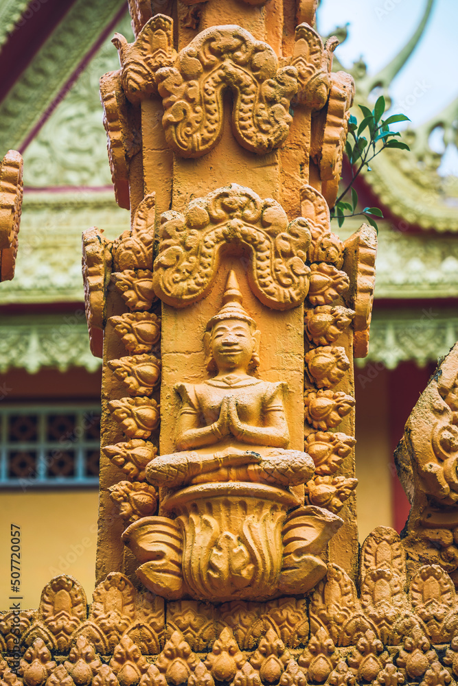 Fototapeta premium view of Ta Pa pagoda in Ta Pa hill, Tri Ton town, one of the most famous Khmer pagodas in An Giang province, Mekong Delta, Vietnam.