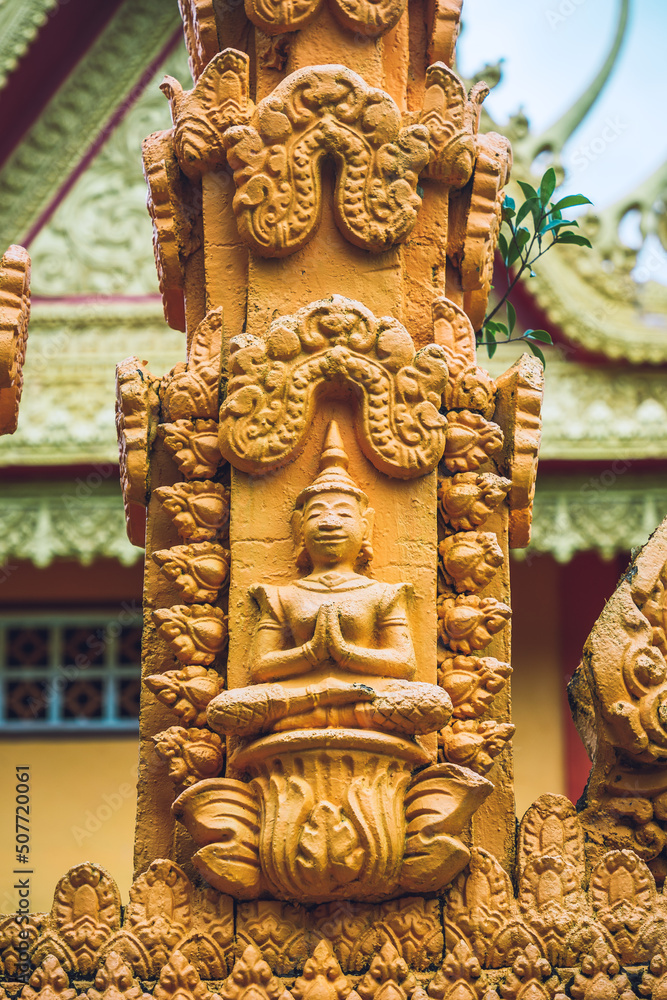 Fototapeta premium view of Ta Pa pagoda in Ta Pa hill, Tri Ton town, one of the most famous Khmer pagodas in An Giang province, Mekong Delta, Vietnam.