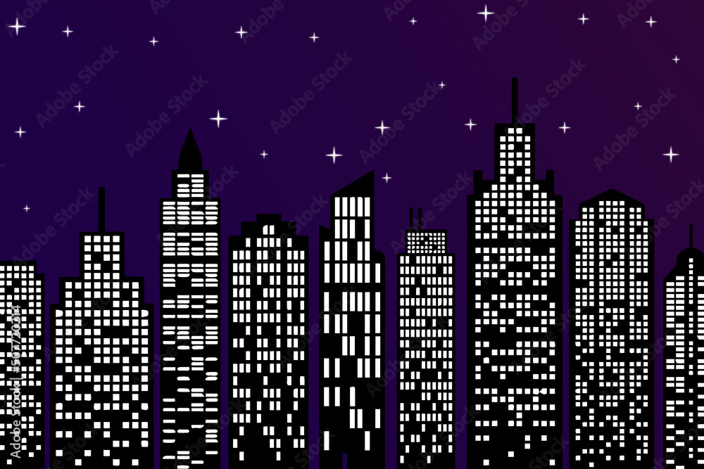 night city building silhouette sky full stars city scape vector illustration background wallpaper 