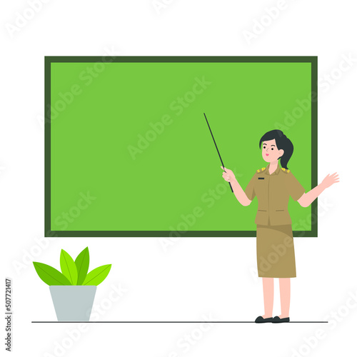 Illustration of a teacher is teaching in front of the blackboard