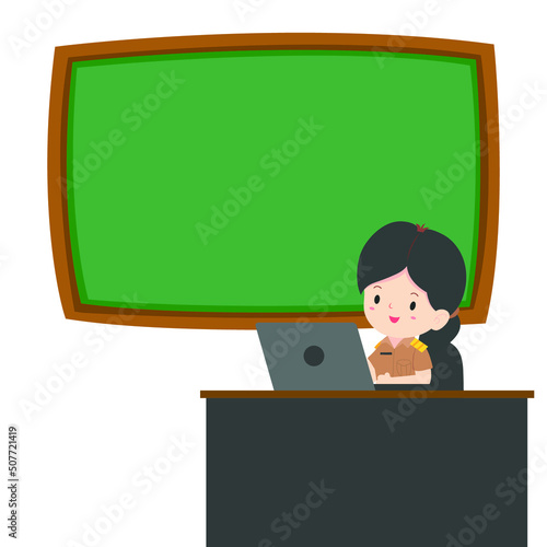 Illustration of a teacher is teaching in front of the blackboard
