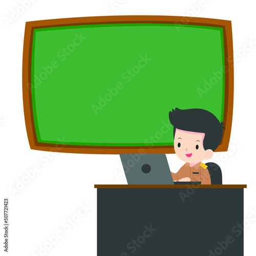 Illustration of a teacher is teaching in front of the blackboard