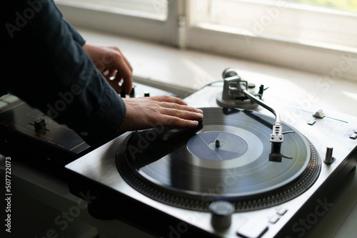 dj playing music on turntables, dance on party