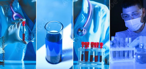 Collage with laboratory wor...