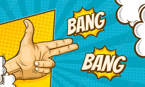 Bang cartoon with hand gesture hand draw illustration