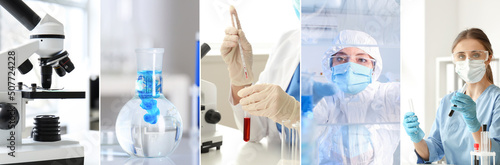 Collage with laboratory wor...