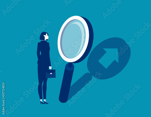 Doing research with a magnifying glass. Business researching vector illustration