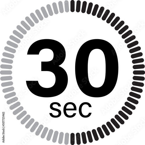 30 second timer clock icon on white background. 30 sec stopwatch icon countdown time digital stop chronometer sign. 30 second timer symbol. flat style.