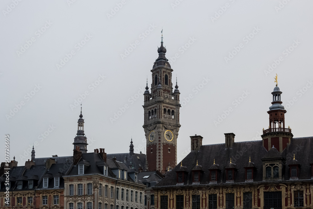 Lille, France – February 2018 – Architectural detail of the Place du Général-de-Gaulle, urban public space in the municipality of Lille in the French department of Nord in the Hauts-de-France region
