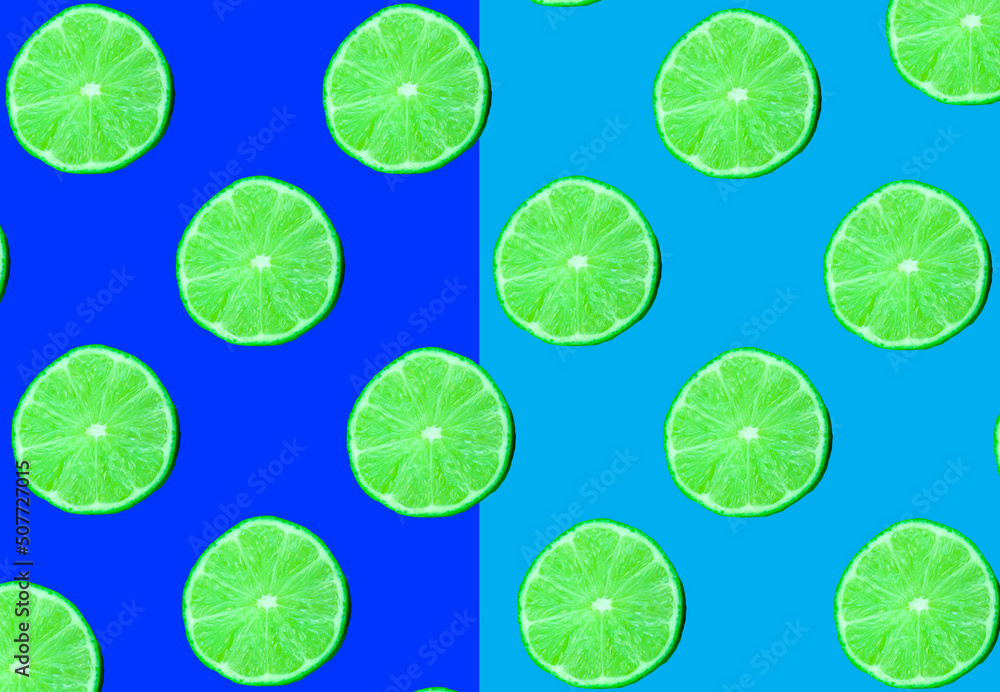 Lemon pattern, halved, light and dark blue background.