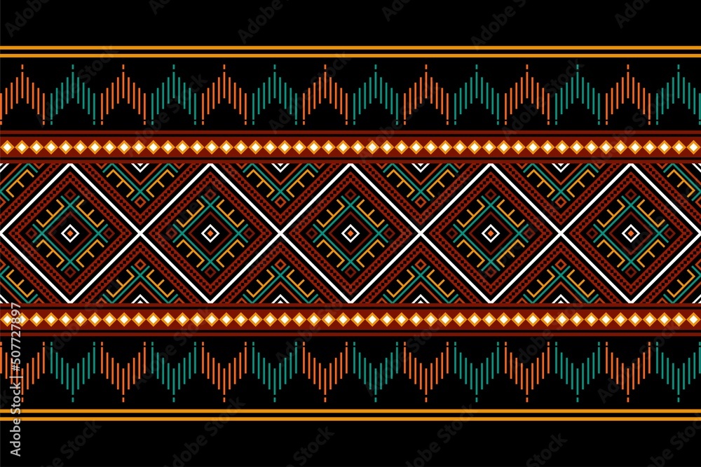 Geometric ethnic oriental seamless pattern traditional Design for background,carpet,wallpaper.clothing,wrapping,Batik fabric,Vector illustration.embroidery style, Sadu. - obrazy, fototapety, plakaty 