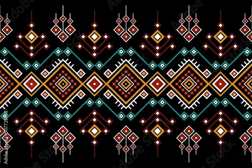 Geometric ethnic oriental seamless pattern traditional Design for background,carpet,wallpaper.clothing,wrapping,Batik fabric,Vector illustration.embroidery style, Sadu.