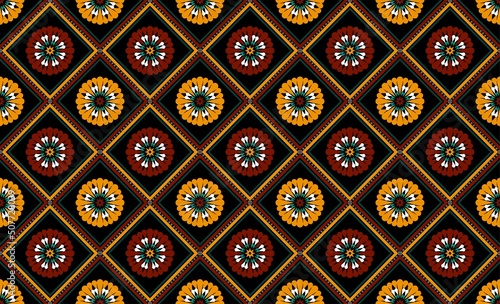 Geometric ethnic oriental seamless pattern traditional Design for background,carpet,wallpaper.clothing,wrapping,Batik fabric,Vector illustration.embroidery style, Sadu.