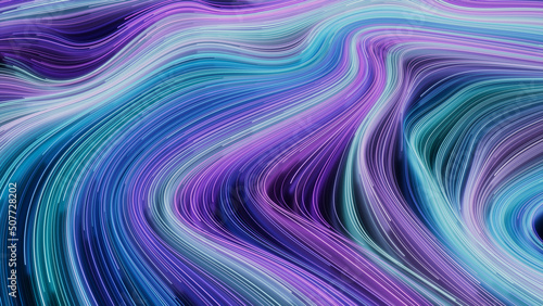 Colorful Lines Background with Lilac, Turquoise and Blue Stripes. 3D Render. photo