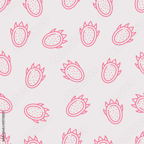 Seamless pitahaya pattern. Outline pattern half of dragonfruit.