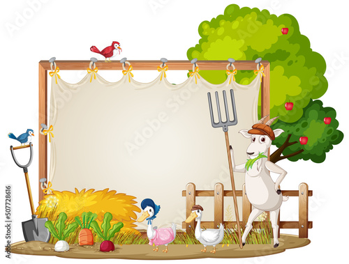 Empty banner template with farm animals