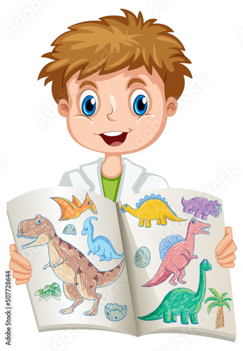 Happy boy holding his art work