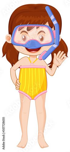Cute girl cartoon character wearing swimming suit