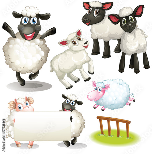 Cute animals cartoon set on white background