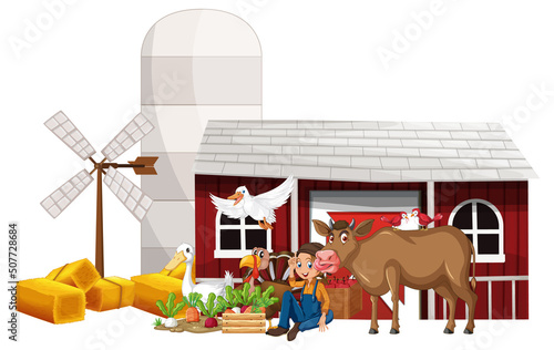 Farming theme with farmer and animals