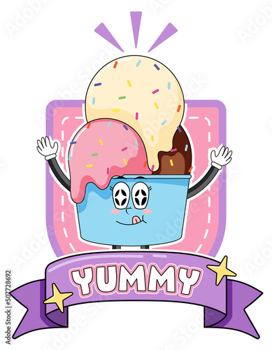 Funny ice cream cartoon character