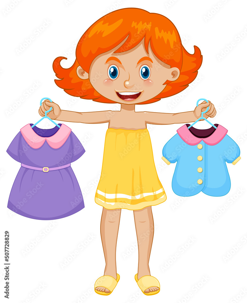 Girl picking up dress on white background Girl picking up dress on white background