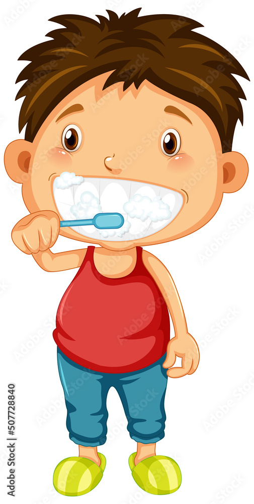 Fototapeta premium Boy cartoon brushing teeth