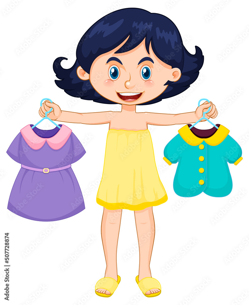 Girl picking up dress on white background Girl picking up dress on white background