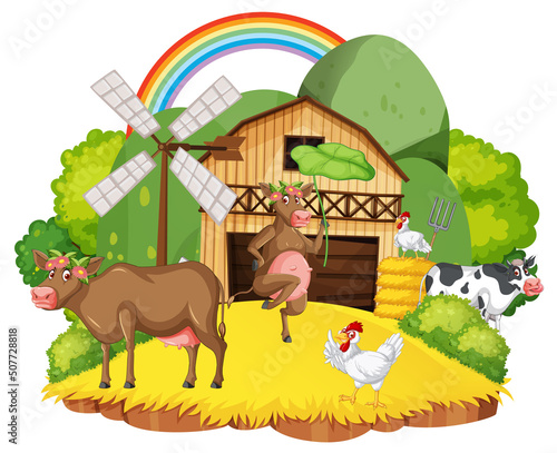 Isolated cartoon farm with animals