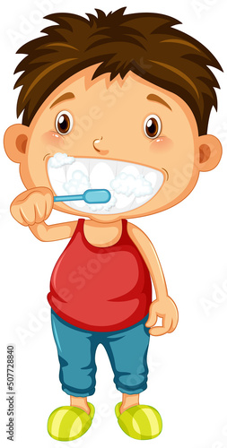 Boy cartoon brushing teeth