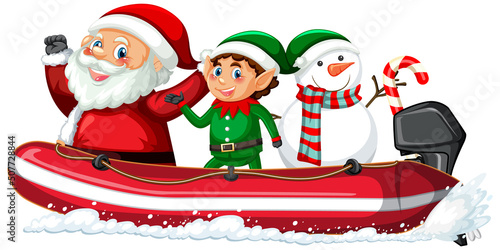 Delivery Christmas gift on inflatable boat