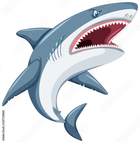 Aggressive great white shark cartoon
