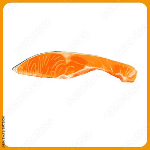 手描き水彩の鮭の切り身イラスト2