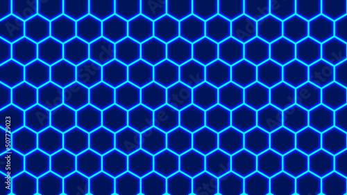黒いの六角形のパターンの壁。隙間から青い光。 photo
