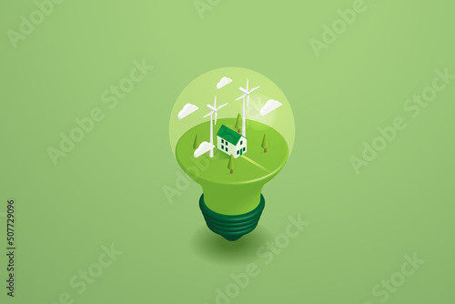 Obraz na płótnie Home with and clean energy windmill on Light bulb