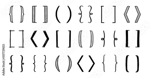 Hand drawn bracket, parenthesis element. Doodle sketch bracket for text, qoute decoration. Line, curly parenthesis shape. Vector illustration.