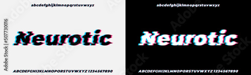 Modern Glitch Font Style. Uppercase Lowercase and Number