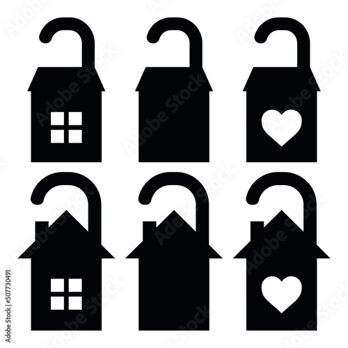 House door hangers silhouette isolated on white background. Template for plotter lazer cutting of paper, wood.