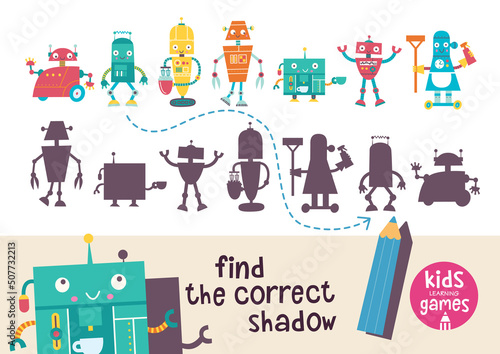 Kids learning game. Find the correct shadow.