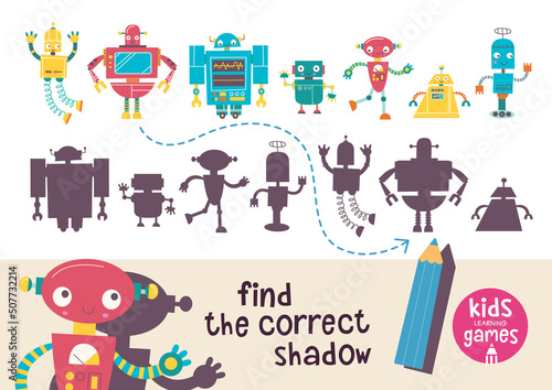Kids learning game. Find the correct shadow.