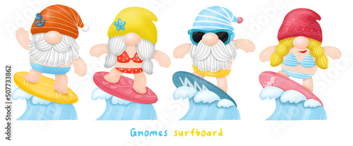 Watercolor Gnomes Surfboard Summer clipart