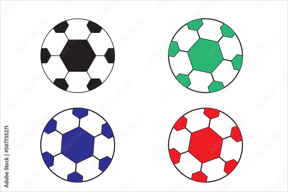 4 soccer balls with polygon motif on white background