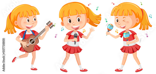 Set of blonde with music instrument