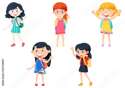Female student cartoon character with backpack