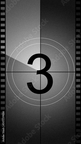 Old movie countdown reel in 9x16 format for TikTok and Instagram Reels. Black and White with Grain added. photo