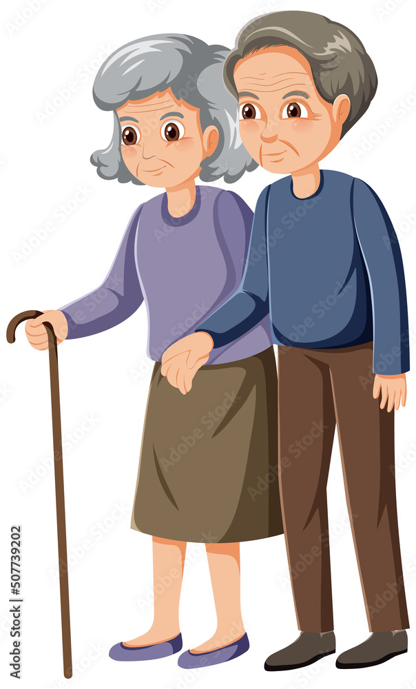 Elderly couple cartoon character